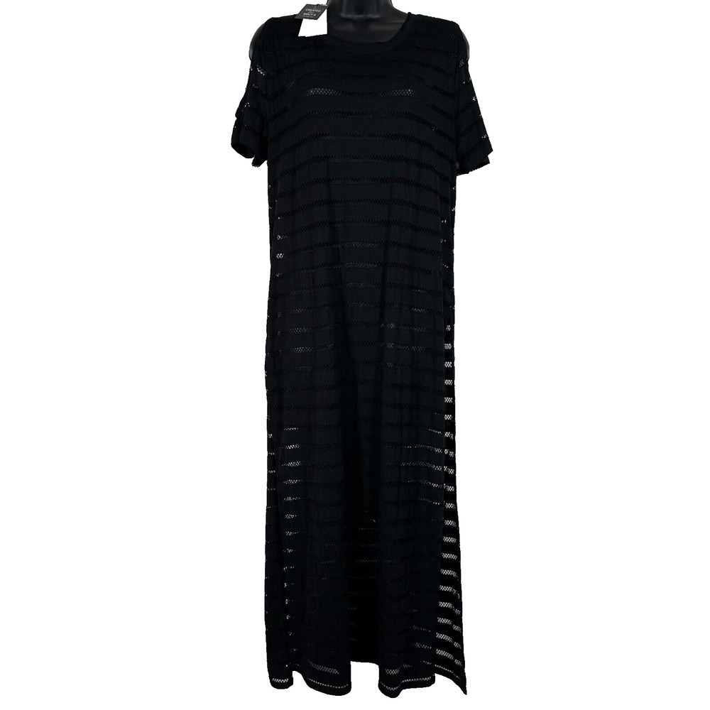 Calvin Klein Maxi Dress Swim Coverup Women's S/M Black Cutout Stripe New